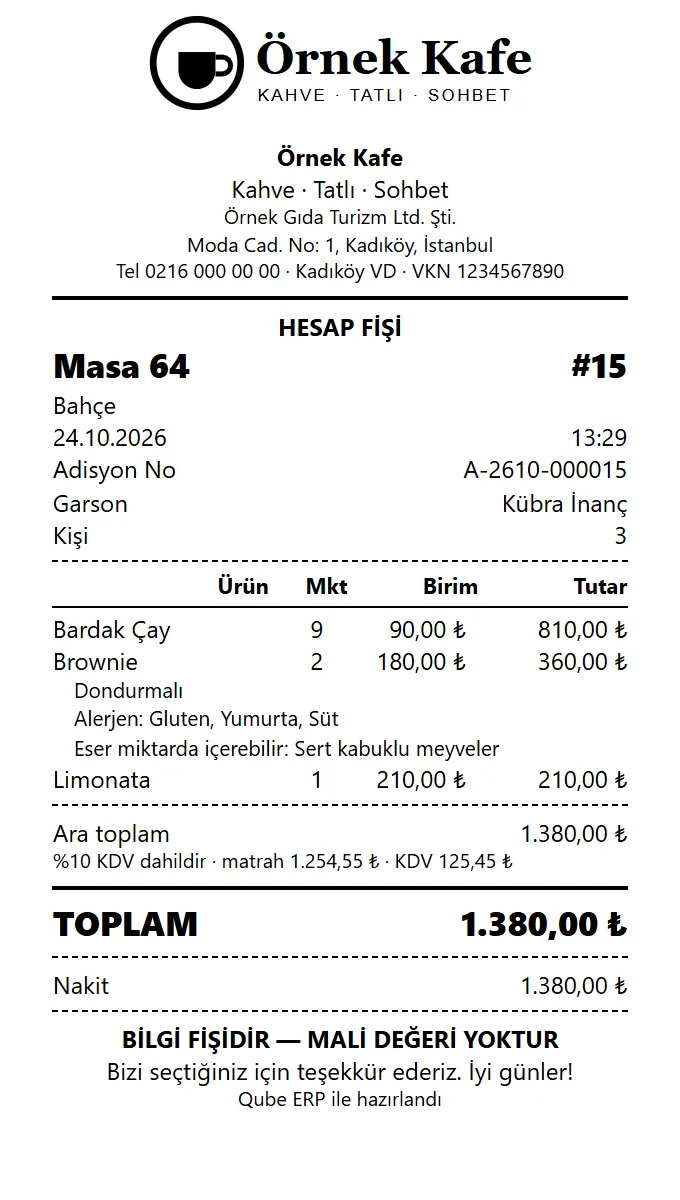 Hesap fişi · 80 mm, logolu