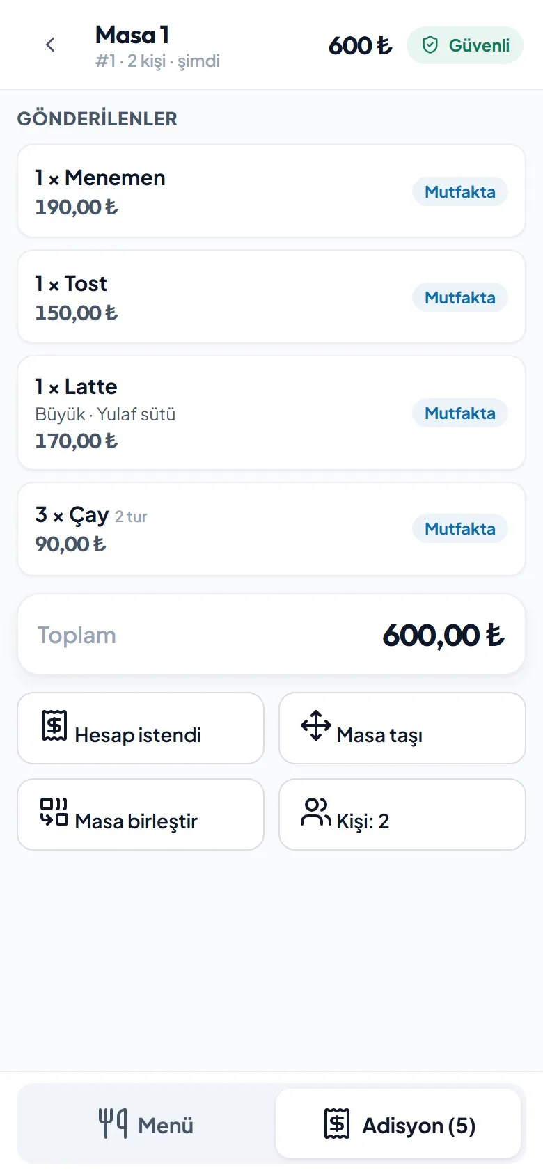 Garson telefonu: adisyonda aynı ürün tek satırda