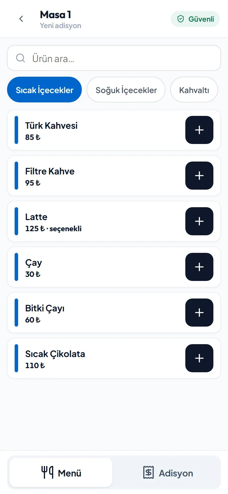 Garson telefonu: menü ve ürün arama