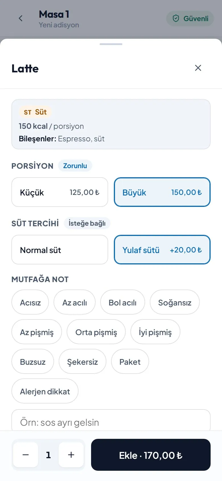Garson telefonu: porsiyon ve süt tercihi